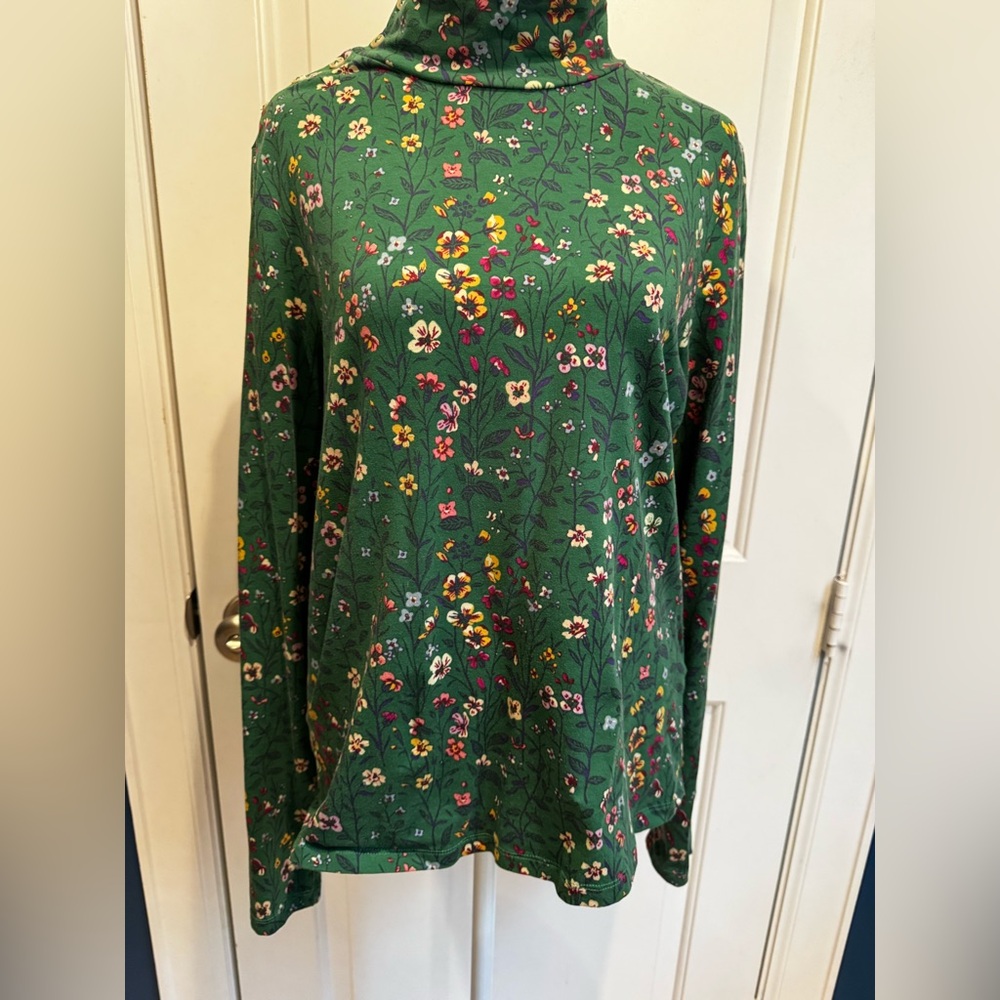 Maeve by Anthropologie green floral cotton turtleneck.